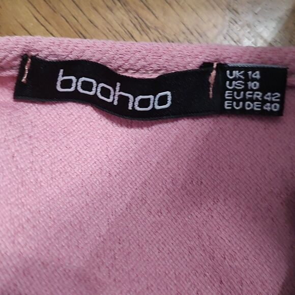 Maternity Boohoo Mauve Desert Rose  Curve Hem Ruffle Shift Dress Sz 10 NWOT - Picture 7 of 8